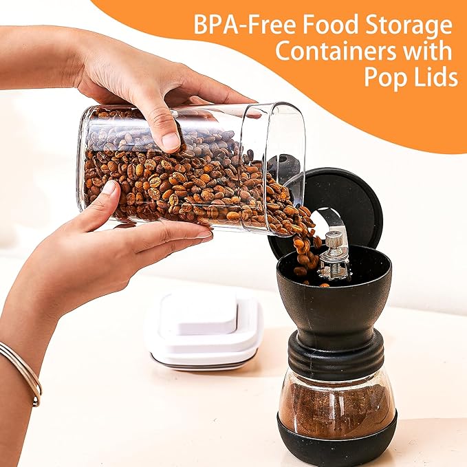 Pop Top Food Storage Container Set | 8Pcs Airtight Cereal Storage Organizer Canisters with Pop Lids, BPA-Free, Vacuum Seal & One-button Opening, Stackable Pantry Containers for Dry Food Storage