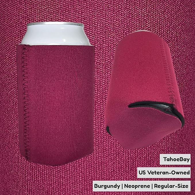 TahoeBay Neoprene Can Cooler Sleeves (50-Pack) Bulk Blank Sublimation Blanks for Vinyl Regular Size Plain Beer Coolers for Soda Cans & Bottles Black, White, Solid Color Set (Burgundy)