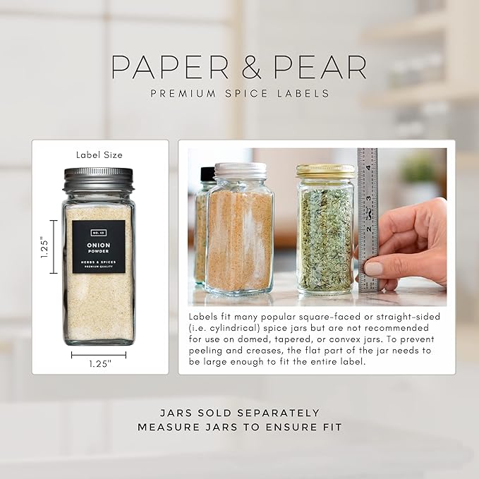 Modern Block-Black Spice Labels (no Jars) by Paper & Pear - Oil Resistant Kitchen Pantry Labels - 1.25” Square Spice Labels Stickers - Durable Spice Jar Labels Preprinted Waterproof - Set of 80
