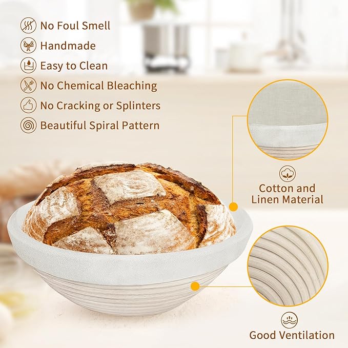 PeacePeo Banneton Proofing Basket Set,10 Inch Round & Oval Natural Rattan Sourdough Bread Proofing Basket Reusable Bread Baking Supplies with Sourdough Starter Jar, Perfect for Artisan Loaf Shaping