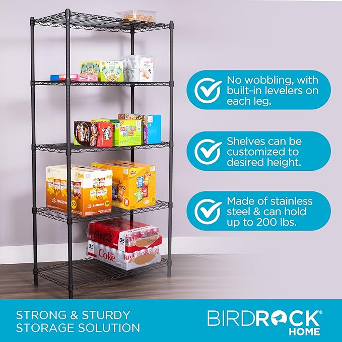 Internet's Best 5-Shelf Adjustable Wire Shelving | Heavy Duty Storage Rack | Metal Shelf for Garage, Restaurant, Industrial Use - Wide Unit Shelves, Sturdy Steel Frame | Black | 36" W x 18" D x 72" H
