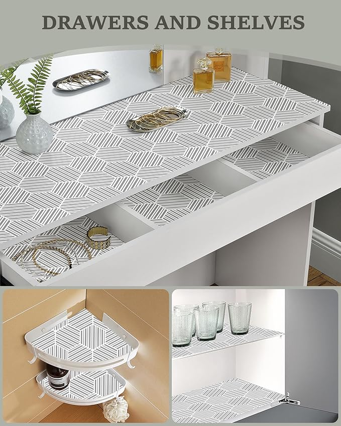 Shelf Liner for Kitchen Cabinet 11.8In x 30FT, Non-Adhesive Cabinet Liners Slip Resistant Thickened Drawer Liner, Strong Grip Waterproof Shelf Paper Protect Cupboard, Dresser, Bathroom Drawers, Gray