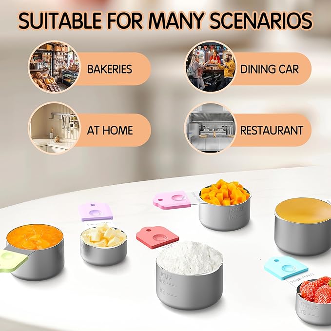 Minteem Magnetic Measuring Cups, 7 Stainless Steel Nesting Measuring Cup Set for Measuring Dry or Liquid Ingredients