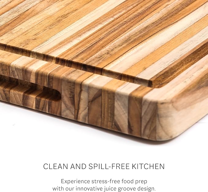 Teakhaus Cutting Board - Small (S) Wood Cutting Board with Juice Groove (14”L x 10”W) Holiday Gift Ideas for Men and Women - Gift-Ready, Thin, Lightweight, Reversible, Knife Friendly - FSC Certified