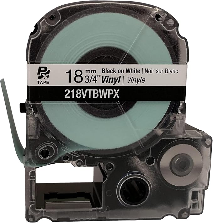 LABELWORKS 218VTBWPX Tape Cartridge - Black on White Flexible and Durable Vinyl Industrial Label Maker Tape - 3/4" (18MM) Wide, 22.9 ft