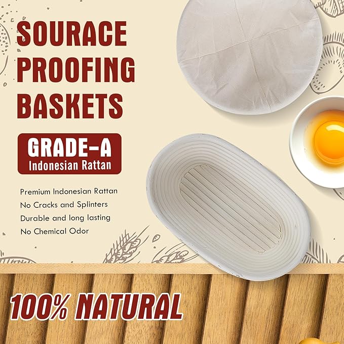 SOURACE Complete Sourdough Starter Kit,10 Inch Round & 9 Inch Oval Banneton Sourdough Bread Baking Supplies With Sourdough Starter Jar, Sour dough Starter Kits for Women, Men, and Bread Bakers