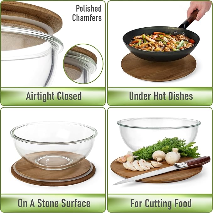 dokaworld Glass Mixing Bowls Acacia Lids - (Bowls Not Included) Lids are compatible with all Glass Mixing Bowls Set