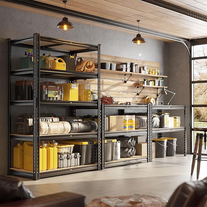 63" H Garage Shelving 31.5" W Storage Shelves Adjustable 2000LBS Metal Shelving Heavy Duty 5 Tier Garage Shelves for Pantry Kitchen Basement Warehouse