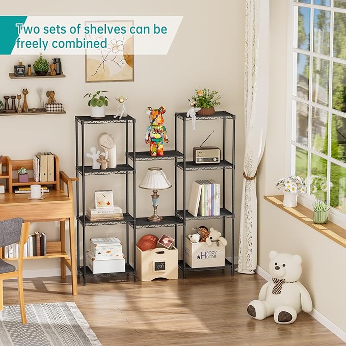 SINGAYE Metal Shelves Wire Shelving：Storage Rack Standing Units Shelf for Kitchen Laundry Bathroom Closet Organizers Pantry Narrow Mesh Adjustable 10" D x 16" W x 55" H Black | Shelf, Adjustable, Rack, for Kitchen, for Closet, for Laundry