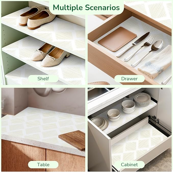 Drawer and Shelf Liner for Kitchen 11.8in x 20FT, Non-Slip Non-Adhesive Cabinet Liners for Cupboard, Dresser, Shelves, Tool Box, Pantry, Thickened Easy Install, Strong Grip, Yellow&White