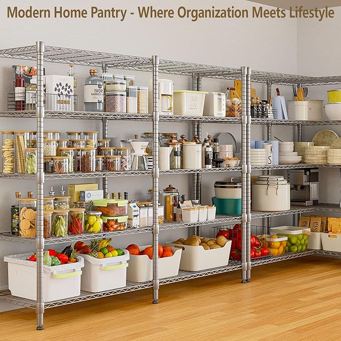 Himimi 5-Tier Wire Rack Shelving-2000LBS Capacity, Adjustable Metal Shelves for Storage, Heavy Duty Storage Shelves for Kitchen, Garage, Pantry, 72" W x 18" D x 72" H, Silver Grey