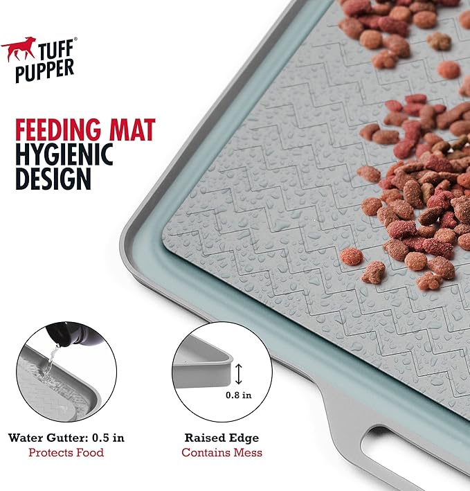 Tuff Pupper 22x16 Medium Dog Feeding Mat for Food and Water | Dog Food Mats for Floors | Waterproof Dog Water Bowl Mat | Dog Placemats Pet Food Mat | Silicone Feeding Mat for Cats and Cat Bowls