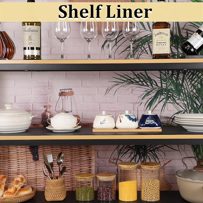 Shelf Liners 13 inch x 20 ft Kitchen Cabinets Liner Non-Stick Drawer Liners Drawer Mats EVA Protector Shelving Cupboard Lining (Black, 13 inch x 20 ft)