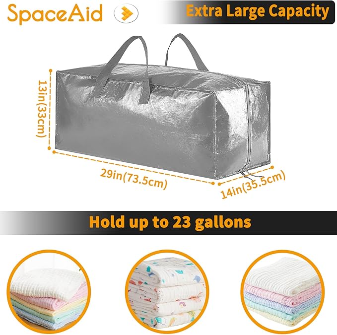 SpaceAid Heavy Duty Moving Bags, Extra Large Storage Totes W/Backpack Straps Strong Handles & Zippers, Alternative to Moving Boxes, Packing & Moving Supplies, Gley (10 Pack)