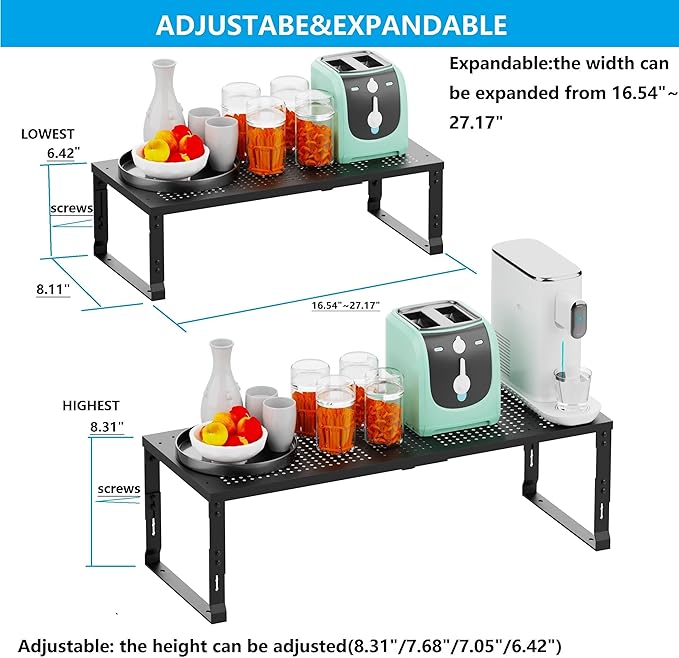 Wobmmi Expandable Spice Rack,Stackable Storage for Cabinet, Multi-Functional Kitchen Shelving,Height-Adjustable,Sustainable Organizer Solution(1Pack/Black/Medium)