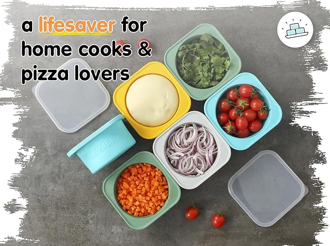 KEVJES PLUS-Large 1000ml Pizza Dough Proofing Boxes for DIY Artisan Pizza, Food Grade Silicone Stackable Containers with Lids, Sturdy Reinforced Steel. Freezer, Fridge, Dishwasher Safe (3Green Plus)