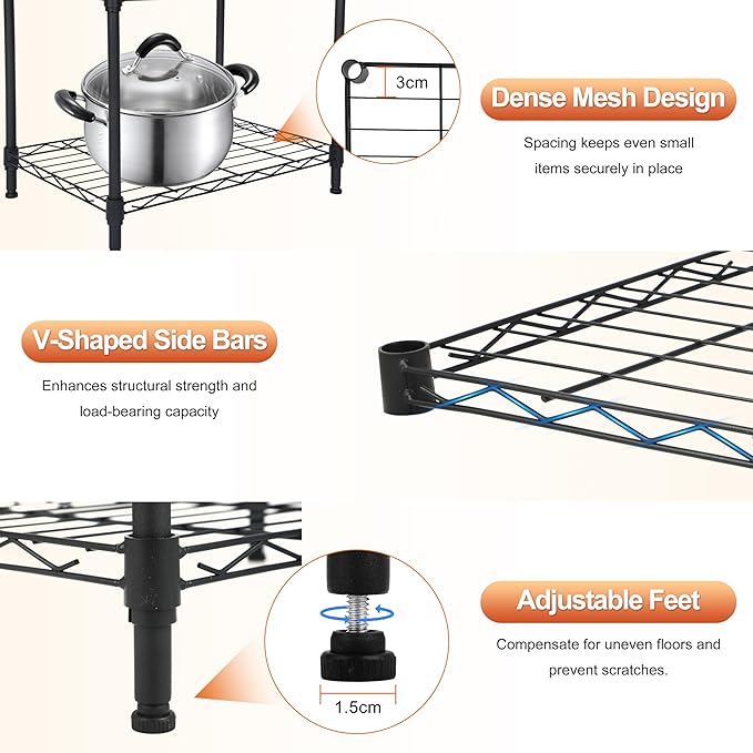 Whitmor 5 Tier Storage Shelves, Heavy Duty Metal Shelving, 400 lbs Capacity per Shelf, 2000 lbs Total, Easy Assembly for Kitchen, Garage, Plant, 18" L x 12" W x 50" H, Black