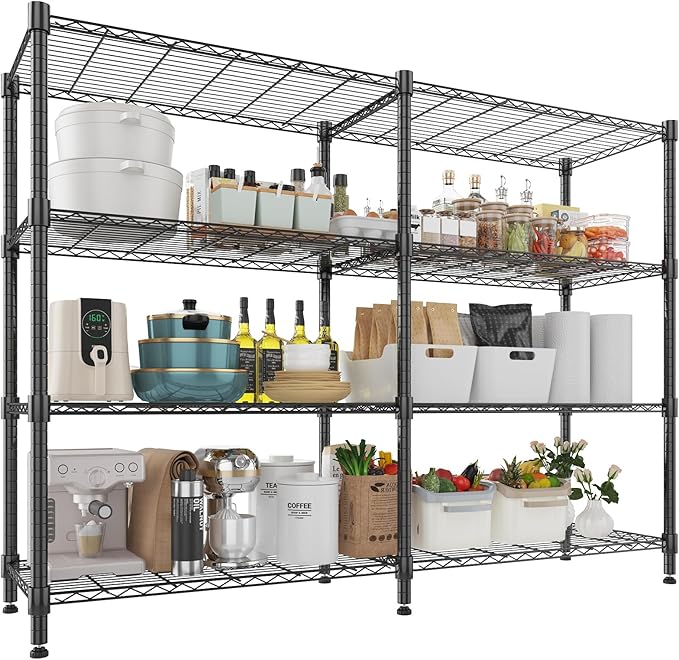 Himimi 4-Tier Metal Shelving - 1600LBS Capacity, Adjustable Heavy Duty Wire Unit with Leveling Feet for Kitchen, Garage, Pantry, Laundry, 72" W x 18" D x 60" H, Black