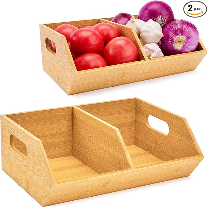 otovioia 2 Set Bamboo Storage Bin, Pantry Organization and Storage Baskets, Kitchen Organization, Potato and Onion Storage Bin - Ideal for Pantry, Countertop, and Vegetable Storage