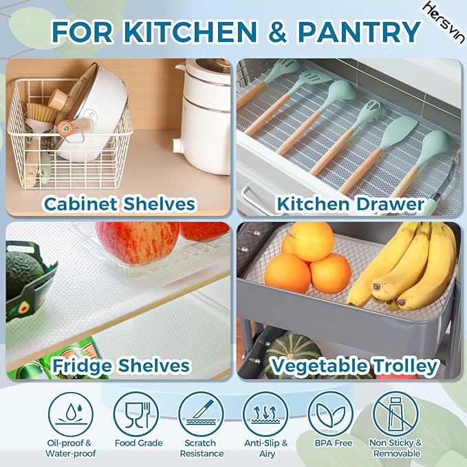 Hersvin Shelf Liner, 28 in x20 ft Non-Adhesive Drawer Liners EVA Kitchen Cupboard Cabinet Covering Undersink Mat Washable Fridge Lining Paper for Home Office (Clear/Dot)