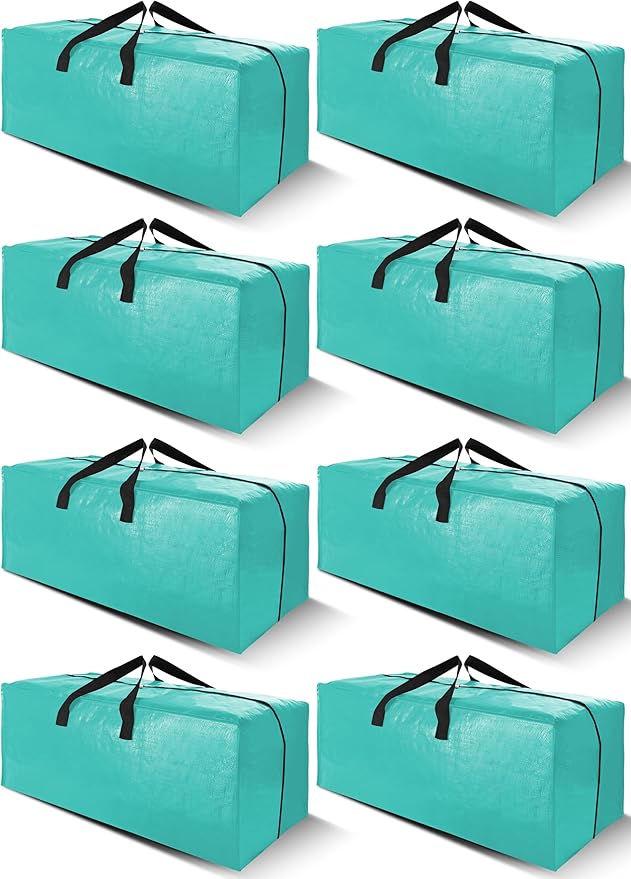 Cosy Family 8 Pack Heavy Duty Extra Large Moving Bags with Backpack Straps - Strong Handles & Zippers, Storage Totes For Space Saving, Fold Flat, Alternative to Moving Box (40 gal, Aquamarine)