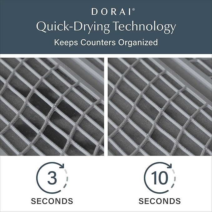 Dorai Home Collapsible Dish Drying Rack and Stone Pad – Foldable Drying Rack with Instant-Dry Stone Mat – Space-Saving Collapsible Drainer for Kitchen Counter - 19.9" x 15.2" (Slate)