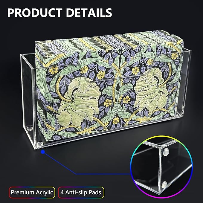 2 Pack Napkin Holder, 4MM Thicken Clear Acrylic Napkin Tissue Holder Guest Paper Towel Holder for Bathroom Dining Room Napkin Dispenser for Bar Restaurant