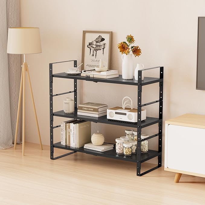 Multi-Functional Metal Shoe Rack, Space-Saving, Perfect for Entryway, Closet, Bathroom, etc. - Sturdy and Durable, High Weight Capacity(1PACK/Black/Medium)