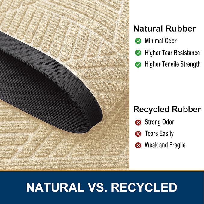 Smiry Front Door Mat Outside Entrance, Heavy Duty Sturdy Natural Rubber Doormat, Trap Dirt and Moisture, Easy Clean Low Profile Welcome Floor Mats for Indoor Outdoor Entry, 59x23 Inch, Beige