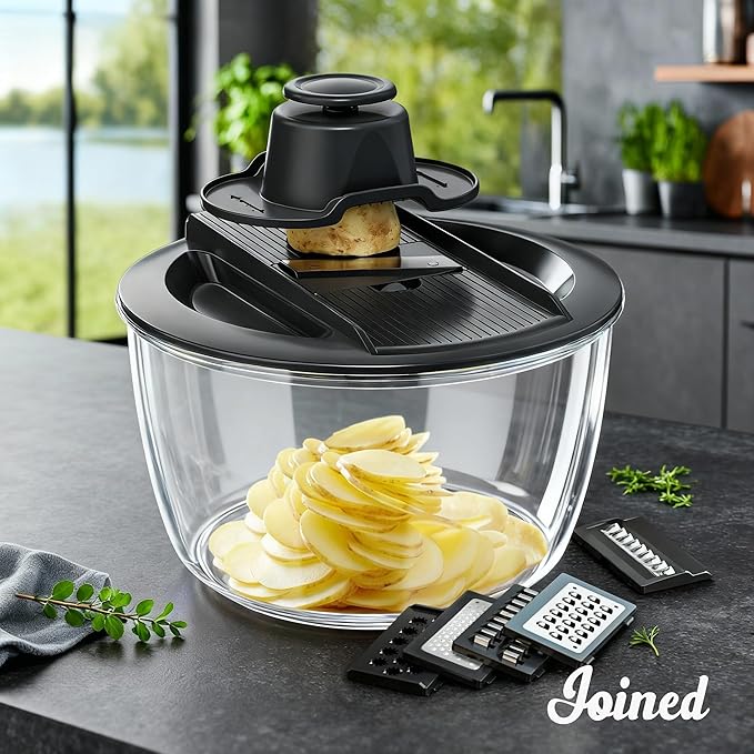 Joined Large Salad Spinner and Mandoline Slicer 6 in 1, Multi-Use Lettuce Spinner with Drain, Bowl, and Colander, Vegetable Dryer, Kitchen Slicer for Healthy Cooking, Perfect Holiday Gift - 5.28 Qt