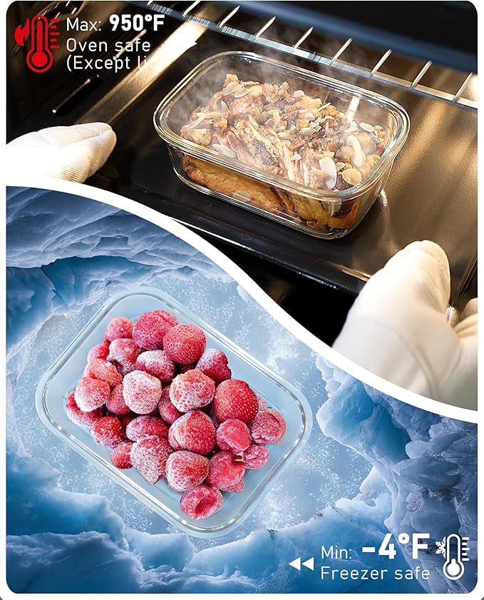BOROHOUSE 2-Pack Glass Food Storage Containers with Tempered Lids (630ml/2.7cup) - Airtight Snap Lock, Microwave & Oven Safe (-4℉~ 950°F), Freezer to Baking Dish, BPA-Free, Gift Box (Gray)