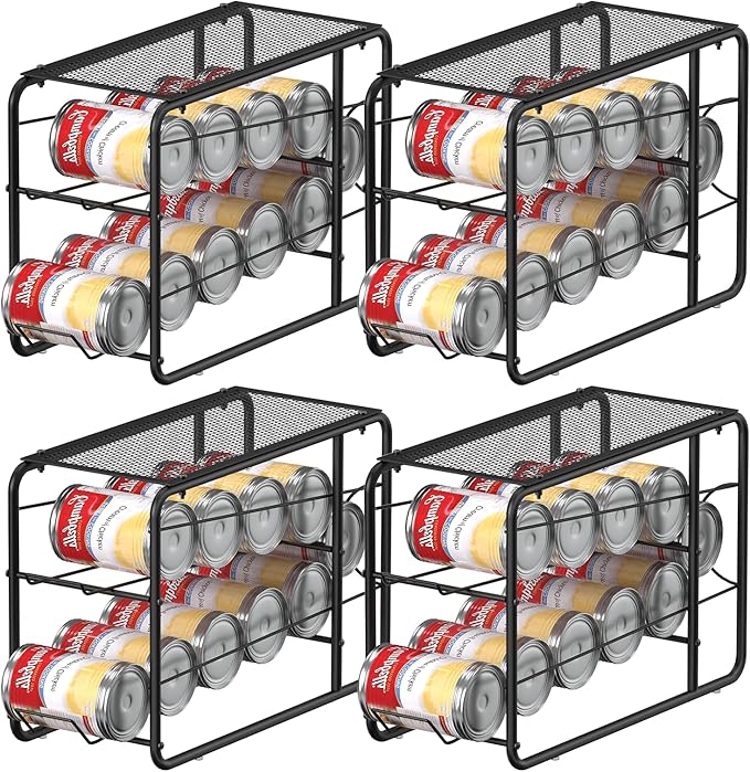 MOOACE 4 Pack Can Organizer for Pantry, Stackable Soda Can Dispenser Rack, Pantry Organizer Canned Food Storage Holder for Kitchen Refrigerator Cabinet, Black