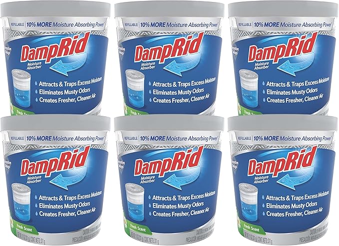 DampRid Refillable Moisture Absorber, 11 oz., 6-Pack – Fresh Scent Moisture Absorbers, 10% More Absorbing Power*, Eliminates Musty Odors for Fresher, Cleaner Air