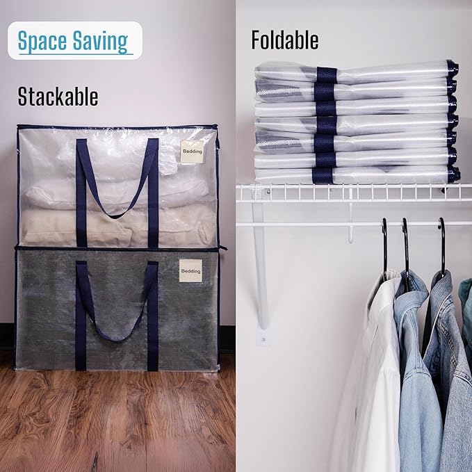 VENO 6 Pack Moving Bags and Large Christmas Storage Bins with lids. Alternative to Moving Boxes, Packing Supplies for College. Extra Large Heavy Duty Totes for Packaging (Clear, 6 Pack)