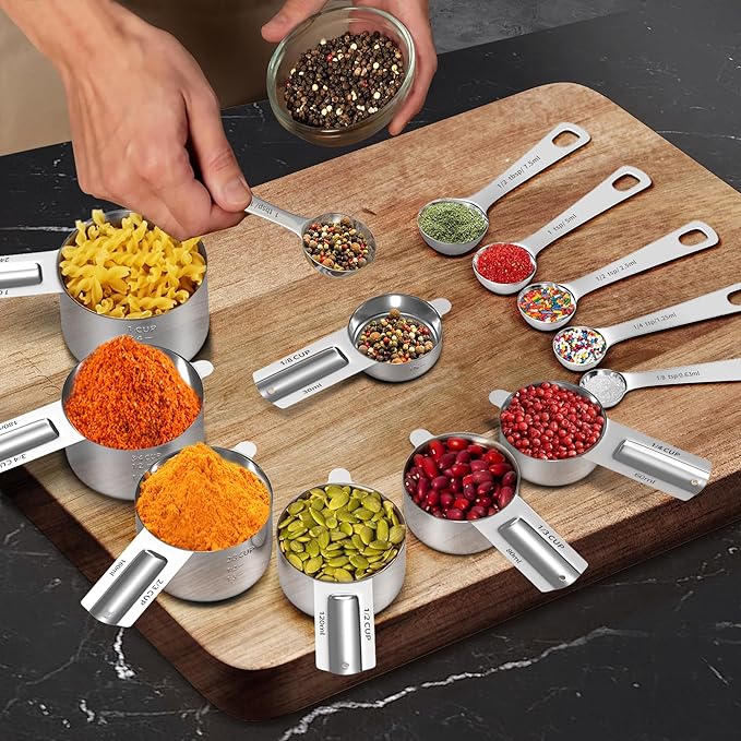 Minteem Measuring Cups and Spoons Set, Stainless Steel Measuring Cups Measuring Spoons with Easy to Read Markings, Ideal Kitchen Gadgets for Cooking & Baking, 13 Pack