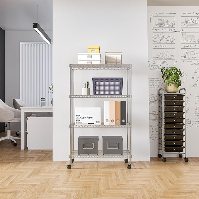 Seville Classics Solid Steel Wire Shelving Storage Unit Adjustable Shelves Organizer Rack, for Home, Kitchen, Office, Garage, Bedroom, Closet, Steel, 4-Tier, 30" W x 14" D
