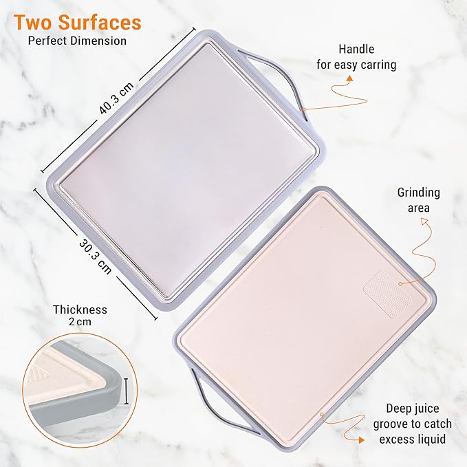 Zoane Creations Premium Stainless Steel Cutting Boards For Kitchen With Juice Groove, Double Sided 304 Grade Chopping Board, Heavy Duty, Dishwasher Safe, Non Toxic - Plain Grooved