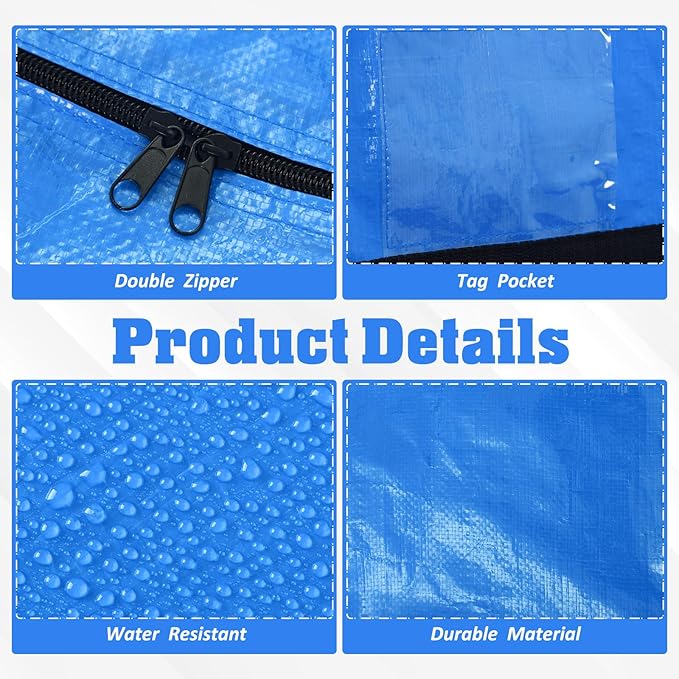 4 Pcs 176 Gallon Extra Large Moving Bags Heavy Duty Storage Bag with Strong Zipper Handle Foldable XXL Jumbo Storage Tote Packing Moving Box for College Dorm Travel Cloth Duffle (Blue)
