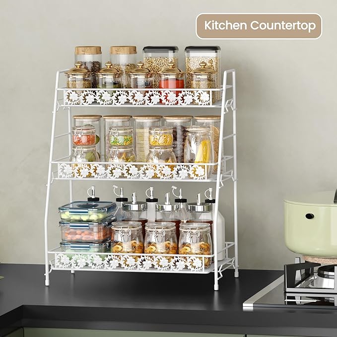 IBEDMAZIE 3-Tier Large Size Storage Rack,Counter Organiztion for Bathroom Countertop Organizer Shelf for Spice Racks for Kitchen/Sink/Bedroom/Living room/Office/Plant Rack with Two Metal Baskets