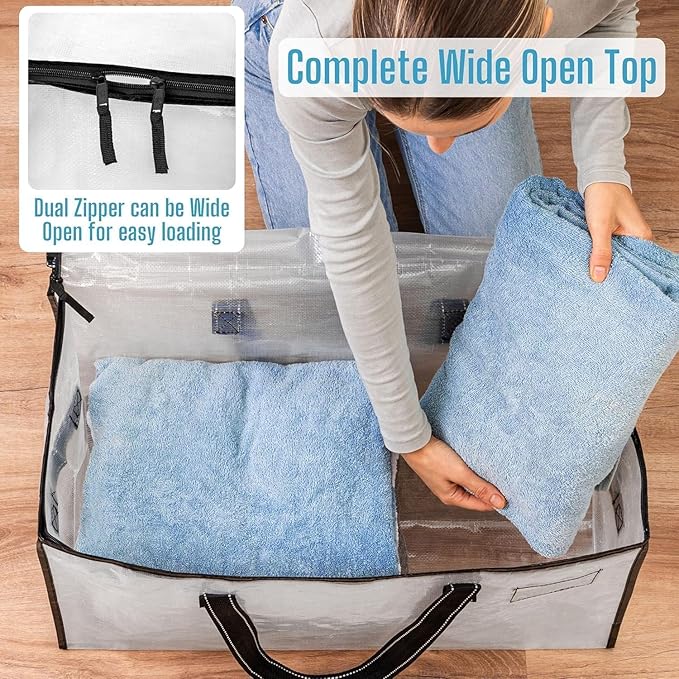 VENO 10 Pack Moving Bags, Christmas Storage Bins, Moving Boxes Alternative, Comforter and Blanket Storage Bags, College Dorm Packing Supplies, Foldable Heavy-Duty Tote (Clear, 10 Pack)