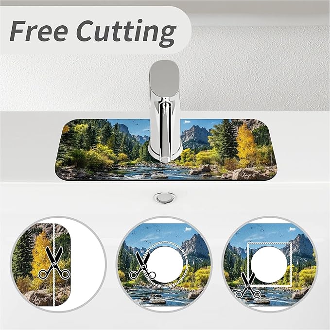 Kitchen Sink Splash Guard，Beautiful mountain stream Faucet Mat Sink Gadgets-Super Absorbent Fast Drying Mat Drip Catcher for Kitchen, Bathroom,Sink Mat, Dish Drying Mat, Bathroom(15" X 5.5" )