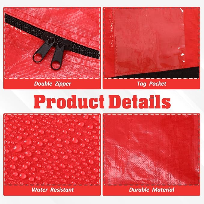Windyun 4 Pack 168 Gallon Extra Large Moving Bags XXL Heavy Duty Storage Bag with Strong Zipper Handle Jumbo Big Tote Box Foldable for College Dorm Travel Clothes Duffle Blanket Pillow(Red)