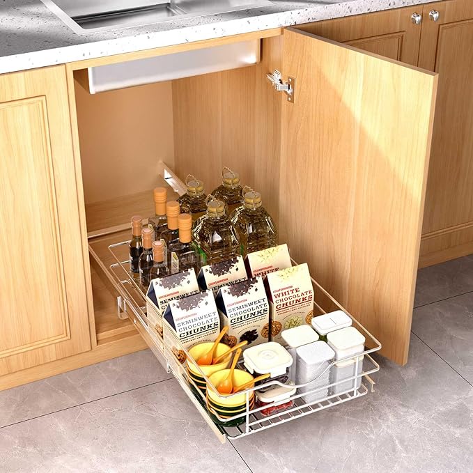 Pull Out Cabinet Organizer, (17½"W x 20" D), Soft Close Pull Out Cabient Drawer, Slide Out Drawer for Kitchen Base Cabinet, Pot and Pan Organization, Pantry Organizers