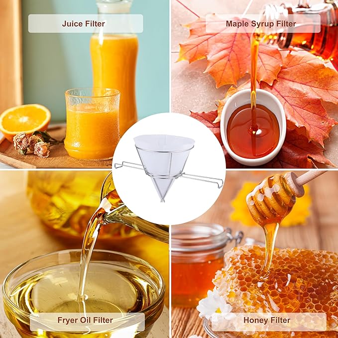 Maple Syrup Cone Filter Holder Stand, Stainless Steel Filter Strainer with 20pcs Cone Filter Paper & Folding Arms for Maple Syrup Making and Filtration of Cooking Oil, Kitchen, Food Truck, Restaurant
