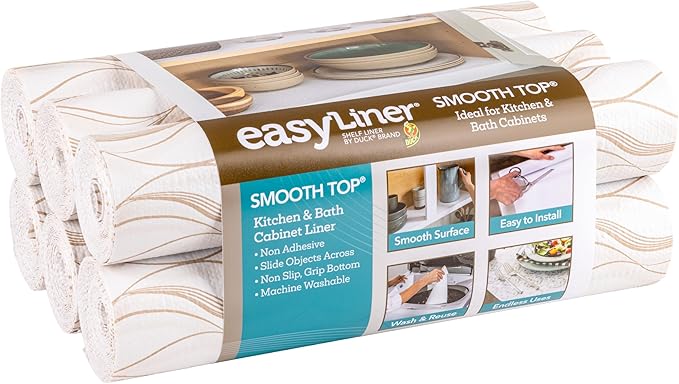 Smooth Top EasyLiner for Cabinets & Drawers - Easy to Install & Cut to Fit - Shelf Paper & Drawer Liner Non Adhesive - Non Slip Shelf Liner - 12in. x 10ft. - 6 Roll Project Pack - Taupe Svelte