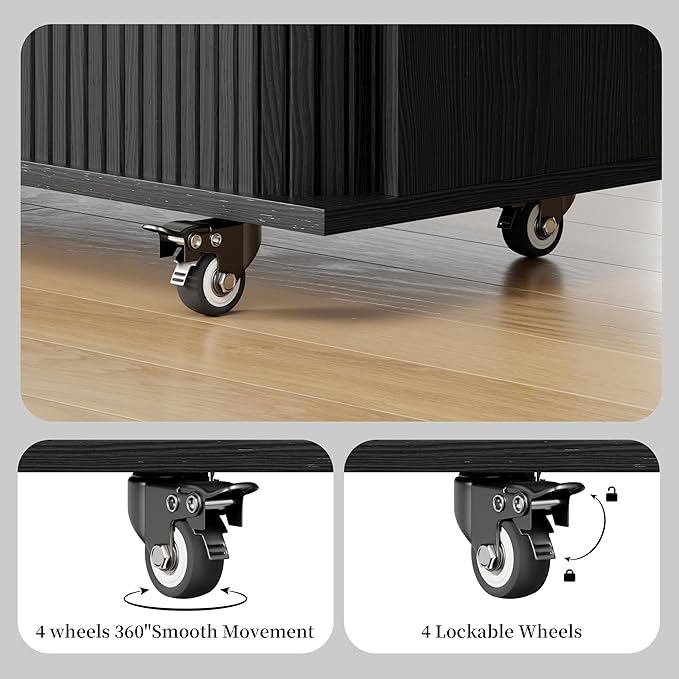DHH Rolling Kitchen Island with Drop Leaf Countertop&Ample Storage - 39.4" Small Mobile Kitchen Cart On Wheels with Sliding Door,Drawers,Spice Rack & 2-Tier Storage (Black)