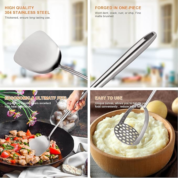 Stainless Steel Kitchen Utensils Set 18 10 Stainless Steel Cooking Utensils Set - 12 PCS Large Metal Cooking Utensil Tools Set