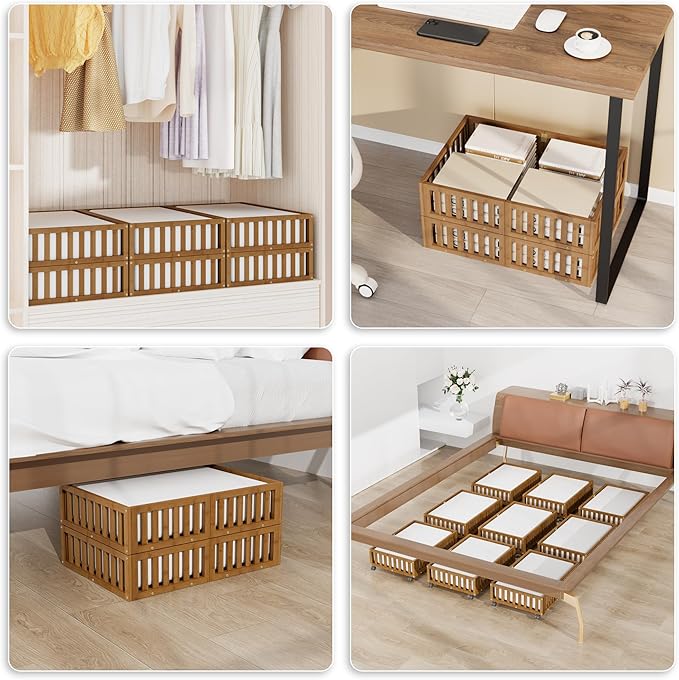 Bamboo Under Bed Storage with Wheels,Rolling Underbed Shoe Organizer Box for Shoes,Blankets,Toys,Clothes Container Space-Saving Bins for Bedroom,Closet,Dorm,Nursery
