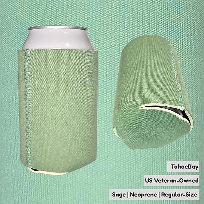 TahoeBay Neoprene Can Cooler Sleeves (50-Pack) Bulk Blank Sublimation Blanks for Vinyl Regular Size Plain Beer Coolers for Soda Cans & Bottles Black, White, Solid Color Set (Sage)