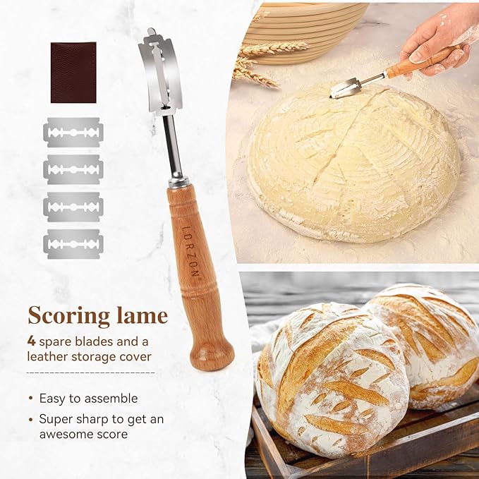 Lorzon Banneton Bread Proofing Baskets Set of 2, 11" Round & 12" Oval Sourdough Proofing Baskets with Sourdough Bread Baking Supplies, Bread Making Kit